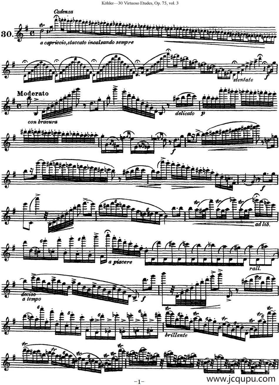柯勒30首高级长笛练习曲作品75号（NO.30）简谱