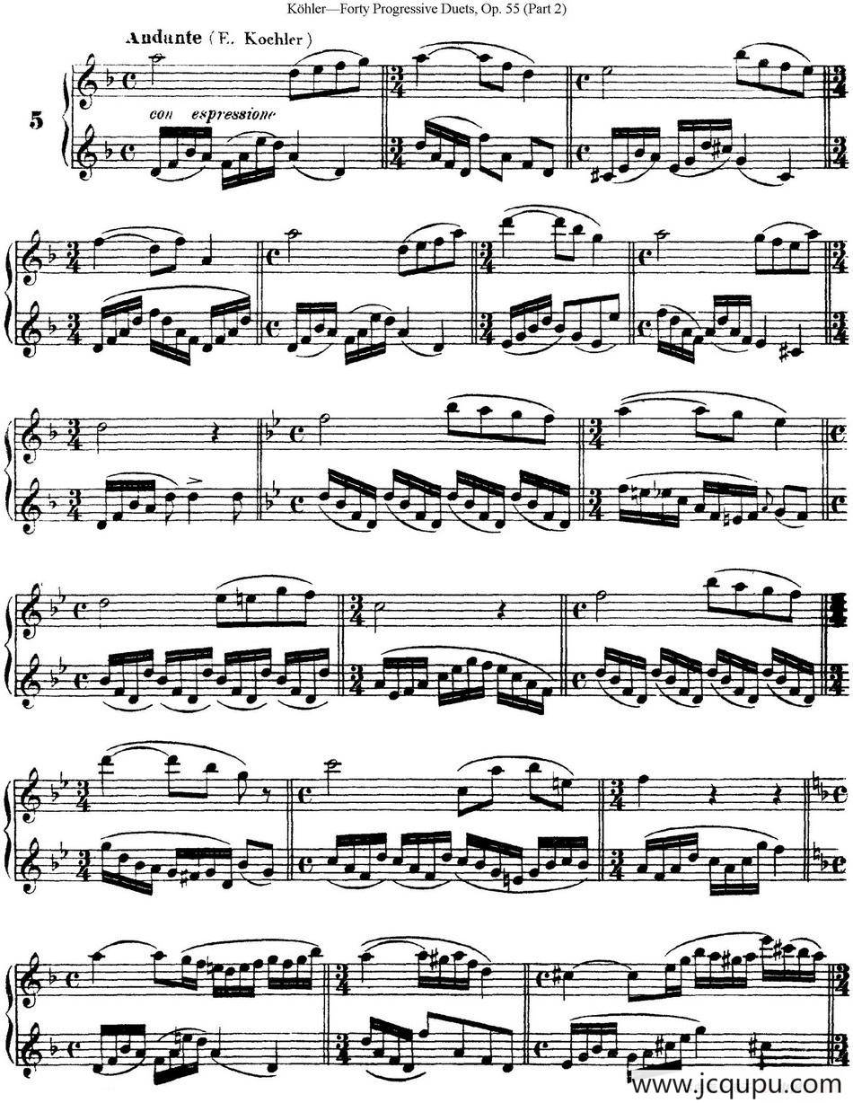 柯勒40首长笛提高练习曲OP.55（二重奏）（NO.5）简谱