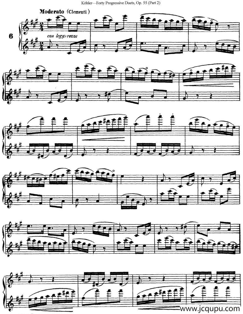 柯勒40首长笛提高练习曲OP.55（二重奏）（NO.6）简谱