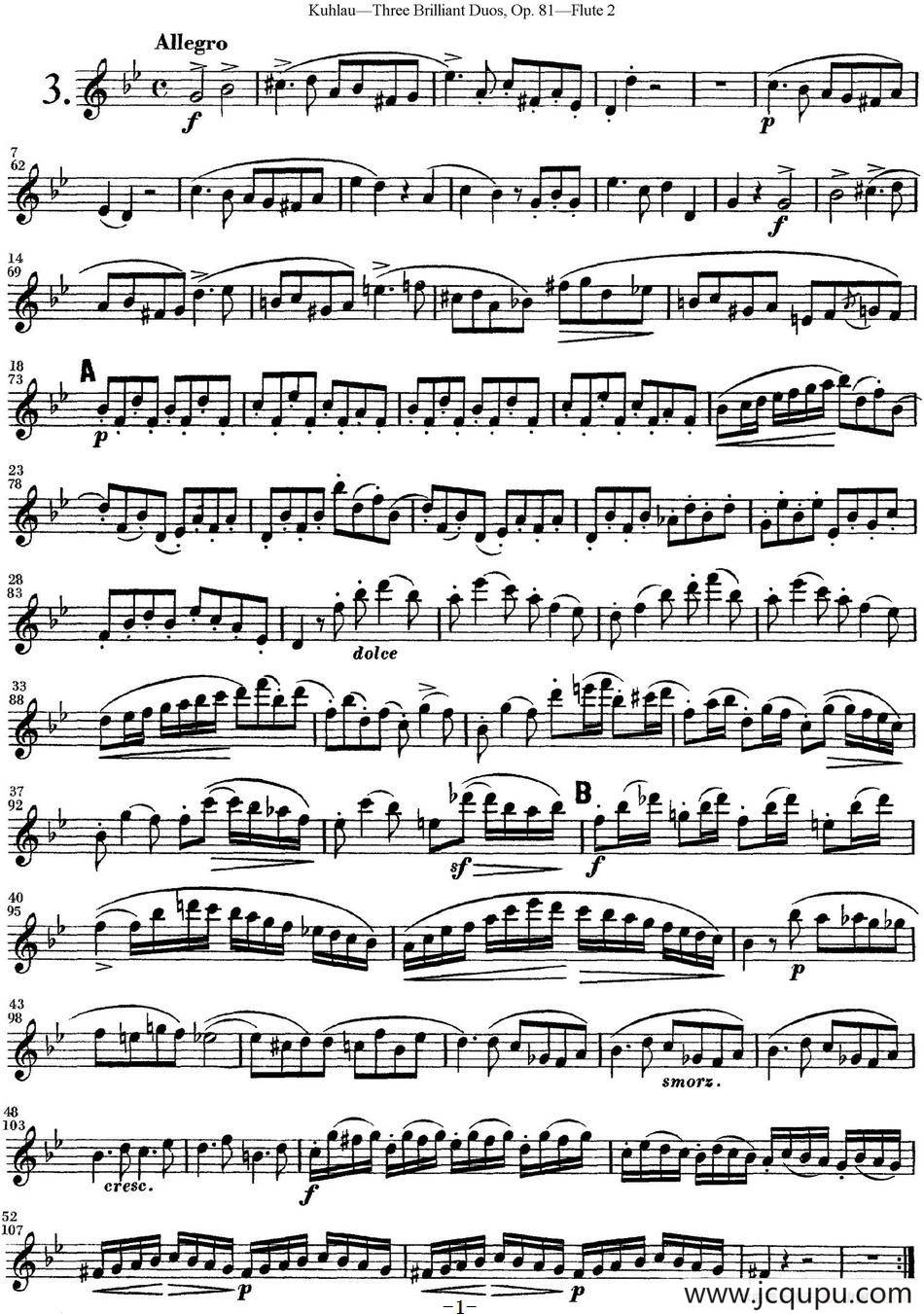 库劳长笛二重奏练习三段OP.81——Flute 2（NO.3）简谱