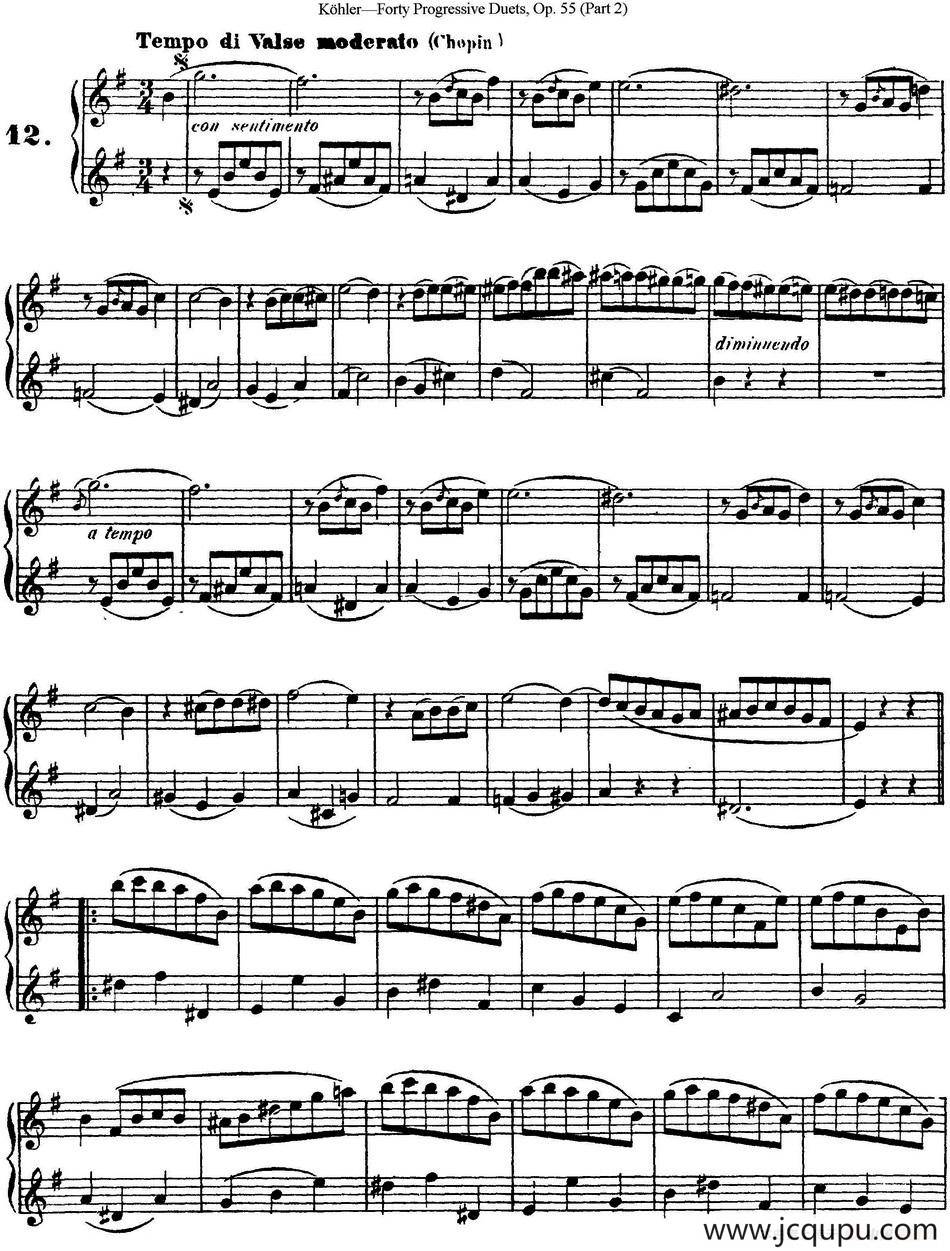 柯勒40首长笛提高练习曲OP.55（二重奏）（NO.12）简谱