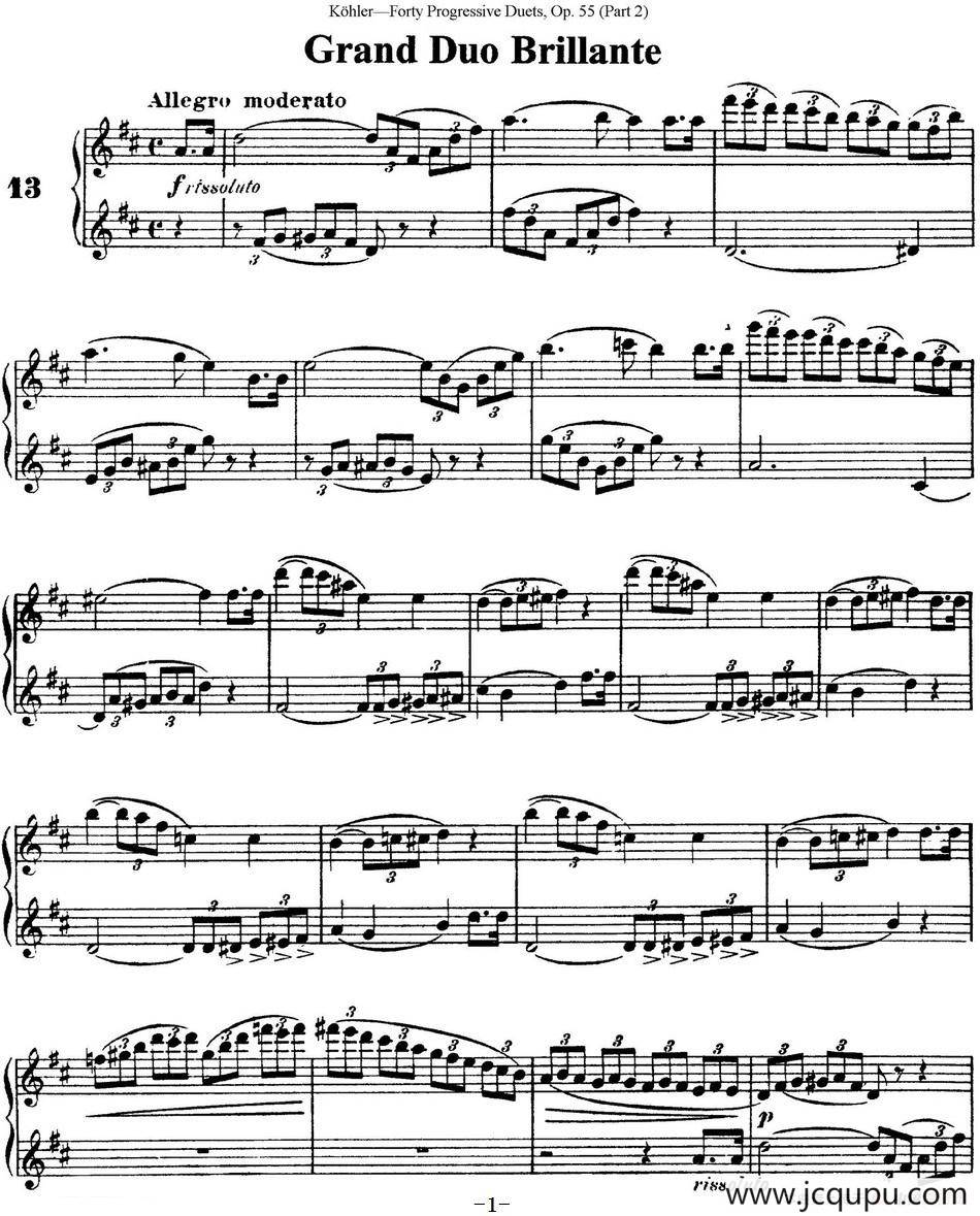 柯勒40首长笛提高练习曲OP.55（二重奏）（NO.13）简谱