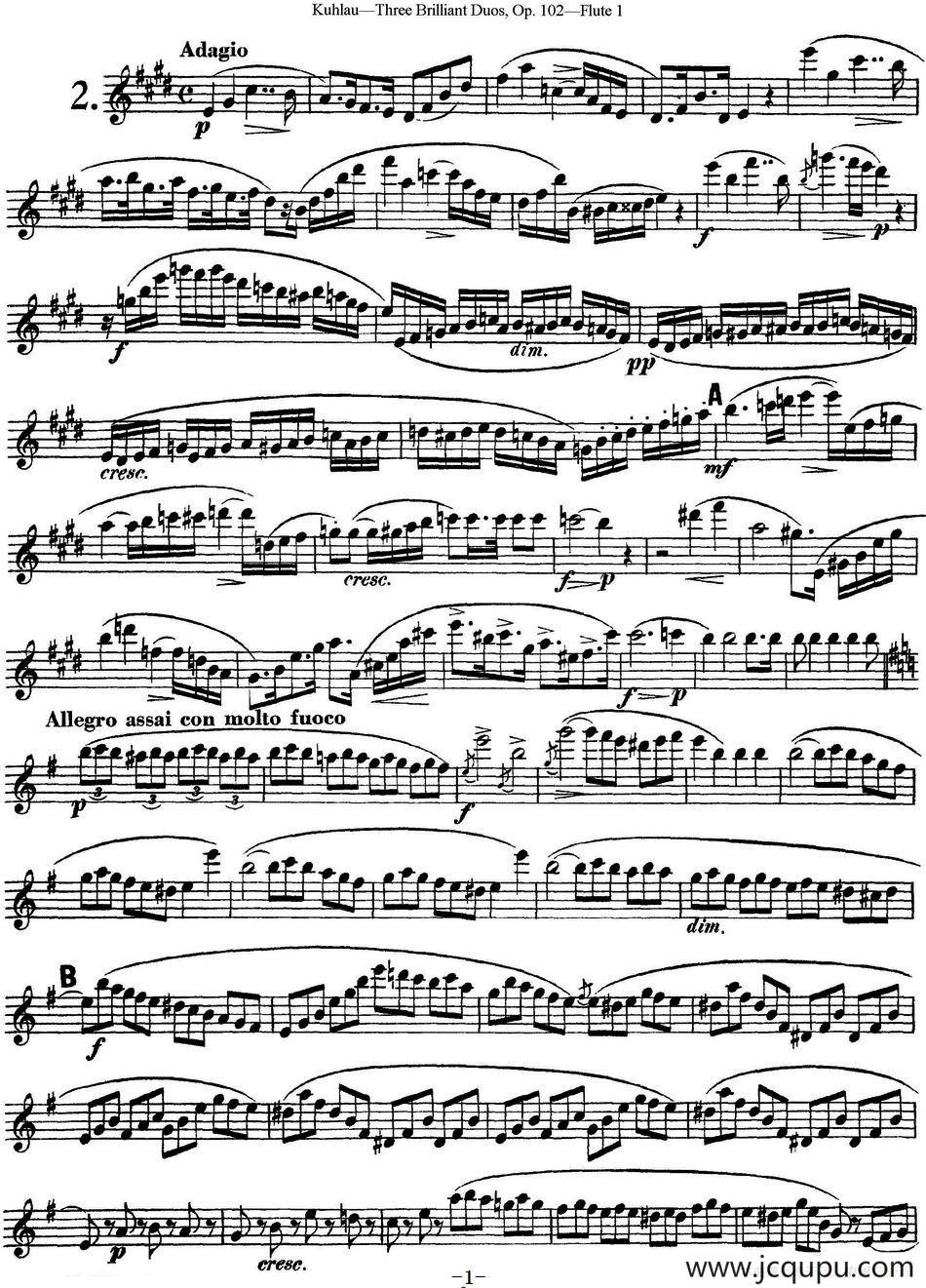 库劳长笛二重奏练习三段OP.102——Flute 1（NO.2）简谱