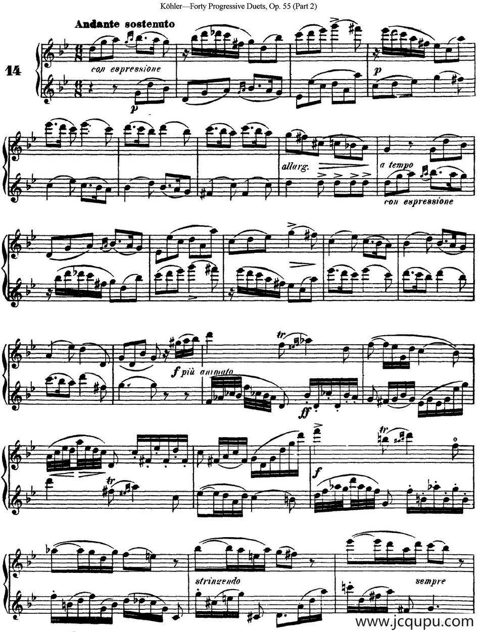 柯勒40首长笛提高练习曲OP.55（二重奏）（NO.14）简谱