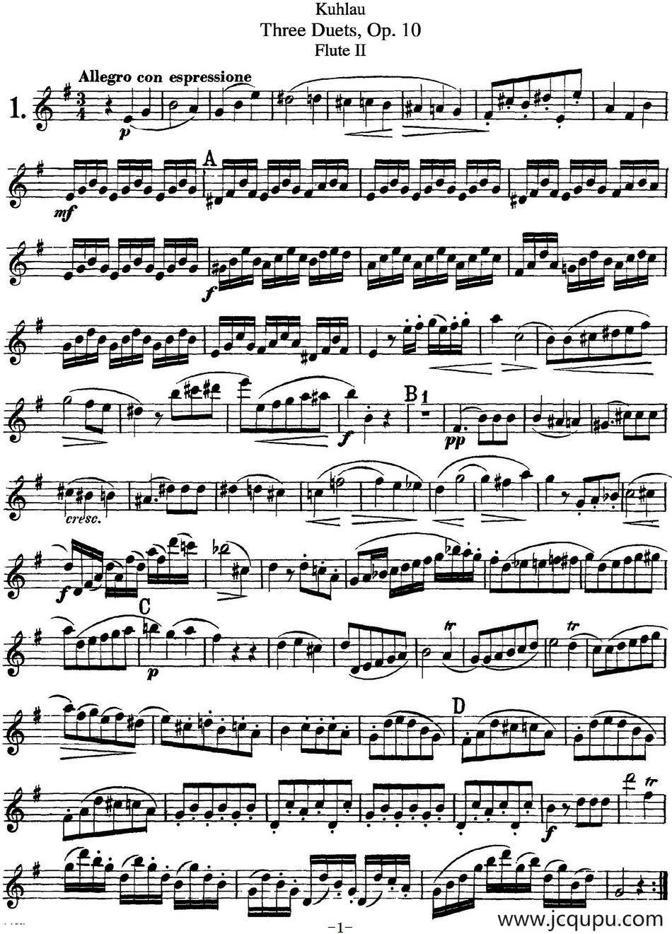 库劳长笛二重奏练习曲Op.10——Flute 2（No.1）简谱