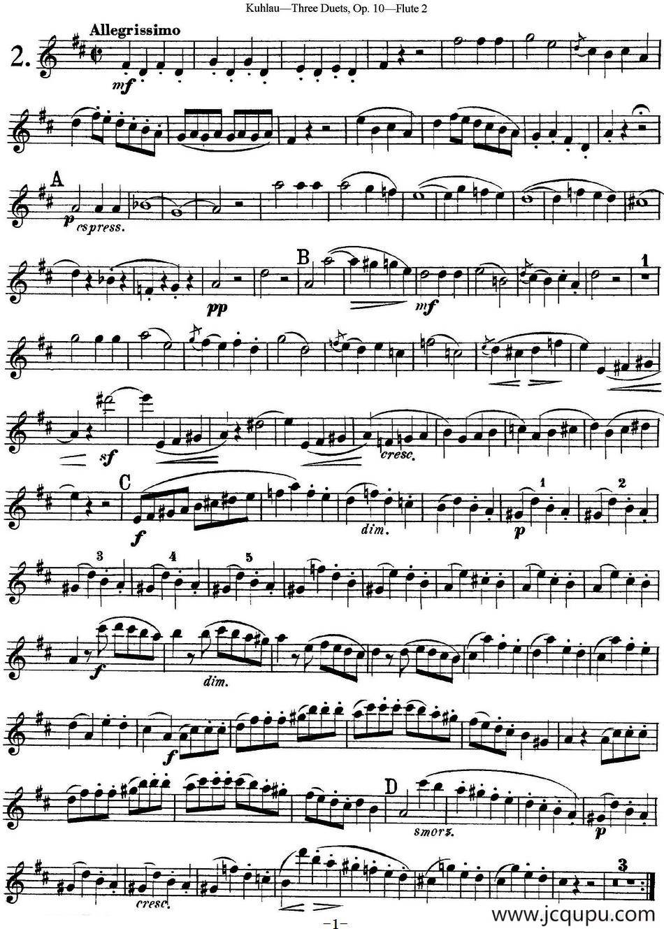 库劳长笛二重奏练习曲Op.10——Flute 2（No.2）简谱