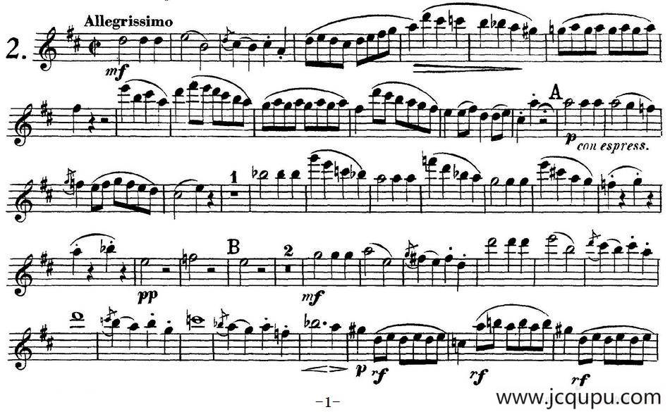 库劳长笛二重奏练习曲Op.10——Flute 1（No.2）简谱