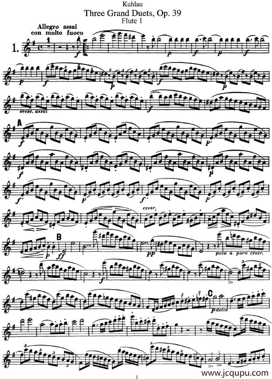 库劳长笛二重奏大练习曲Op.39——Flute 1（No.1）简谱