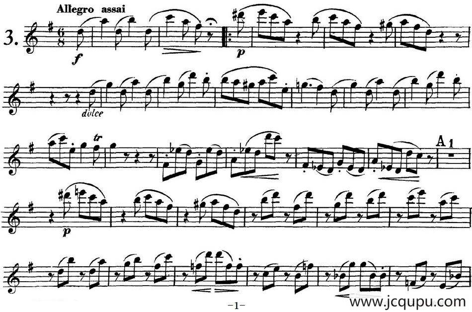 库劳长笛二重奏练习曲Op.10——Flute 1（No.3）简谱