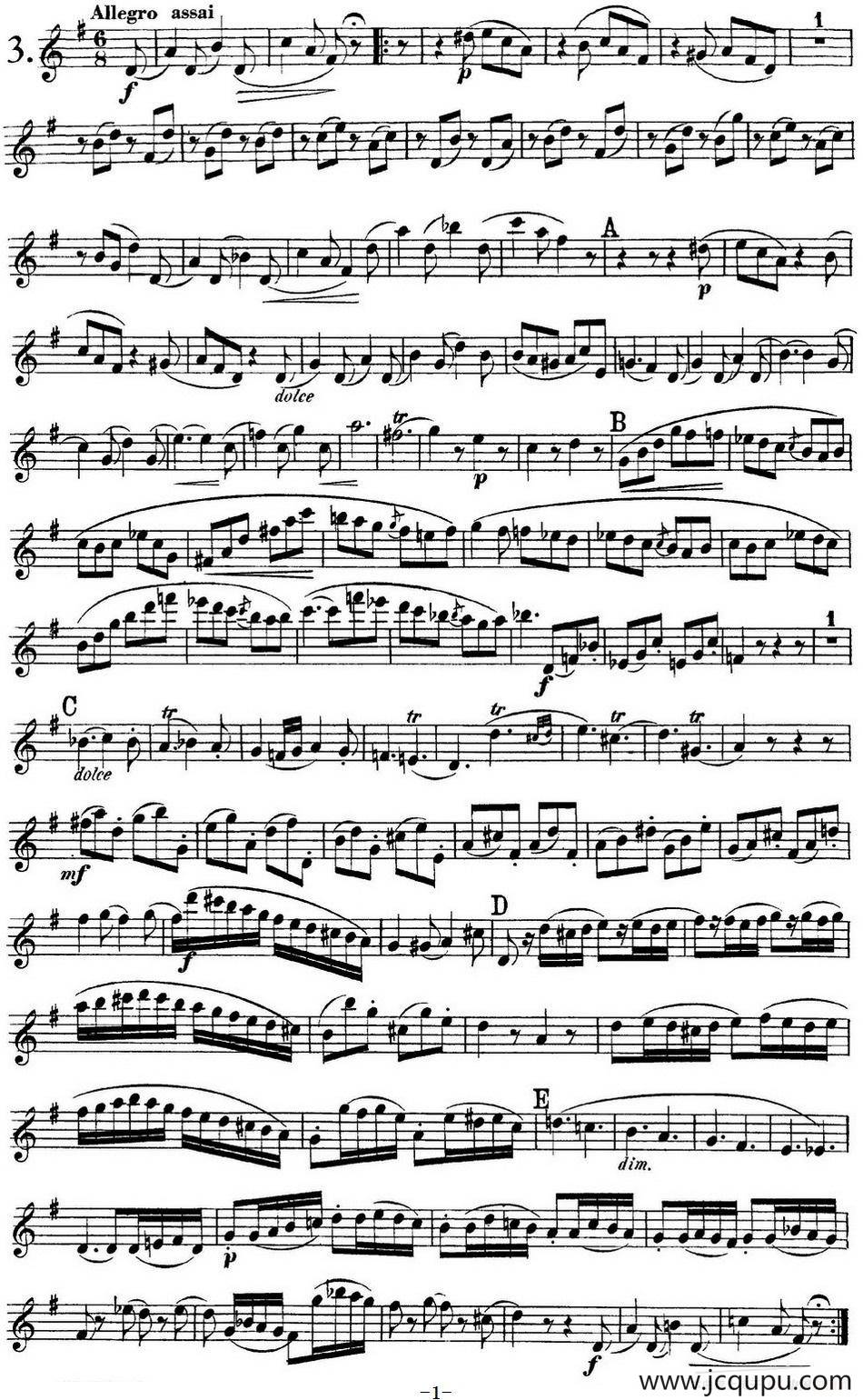 库劳长笛二重奏练习曲Op.10——Flute 2（No.3）简谱