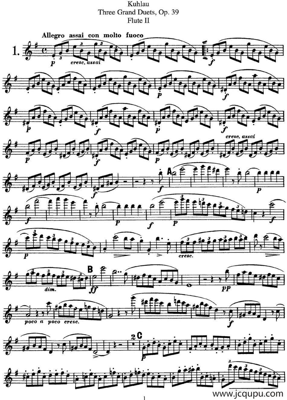 库劳长笛二重奏大练习曲Op.39——Flute 2（No.1）简谱