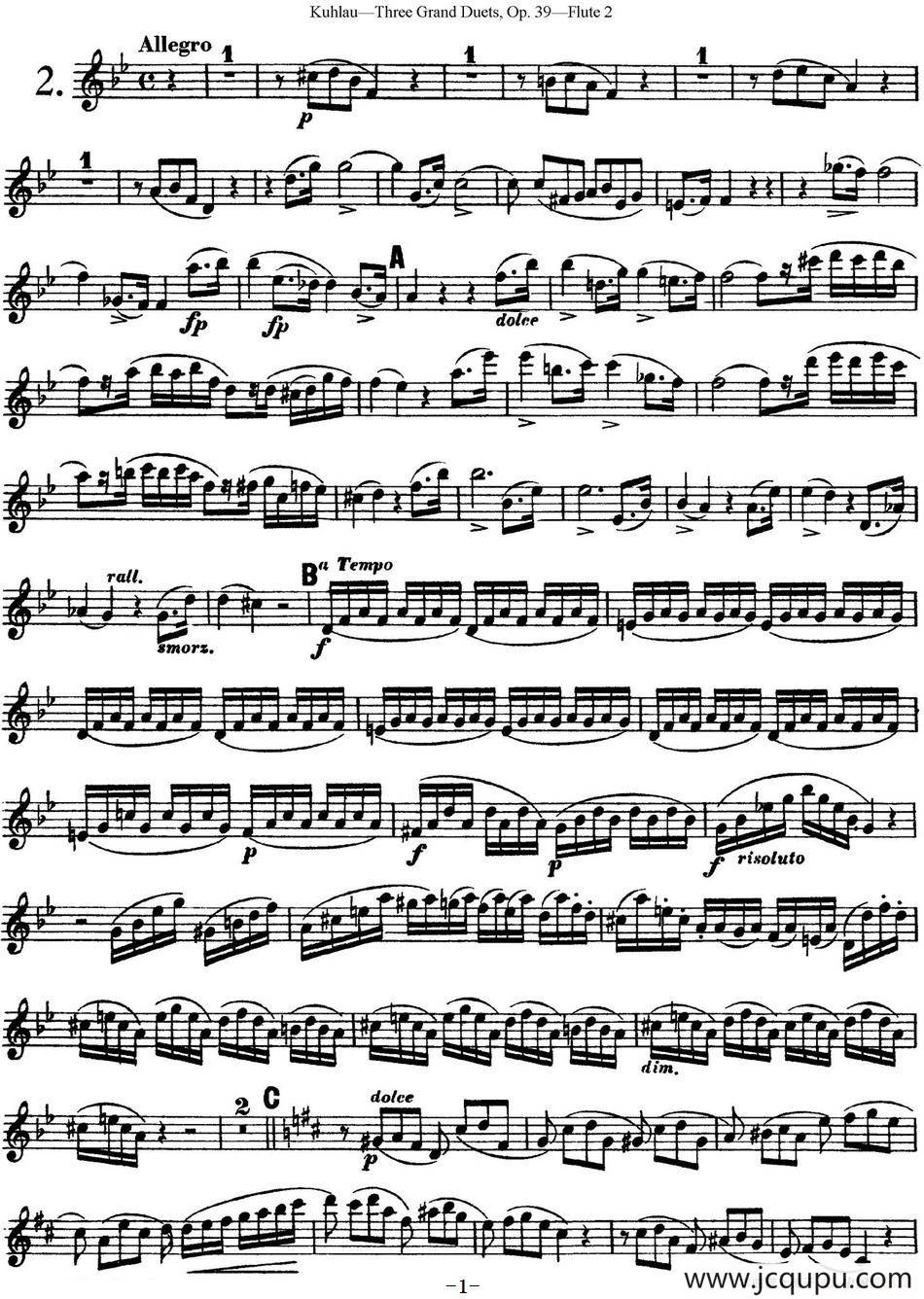 库劳长笛二重奏大练习曲Op.39——Flute 2（No.2）简谱