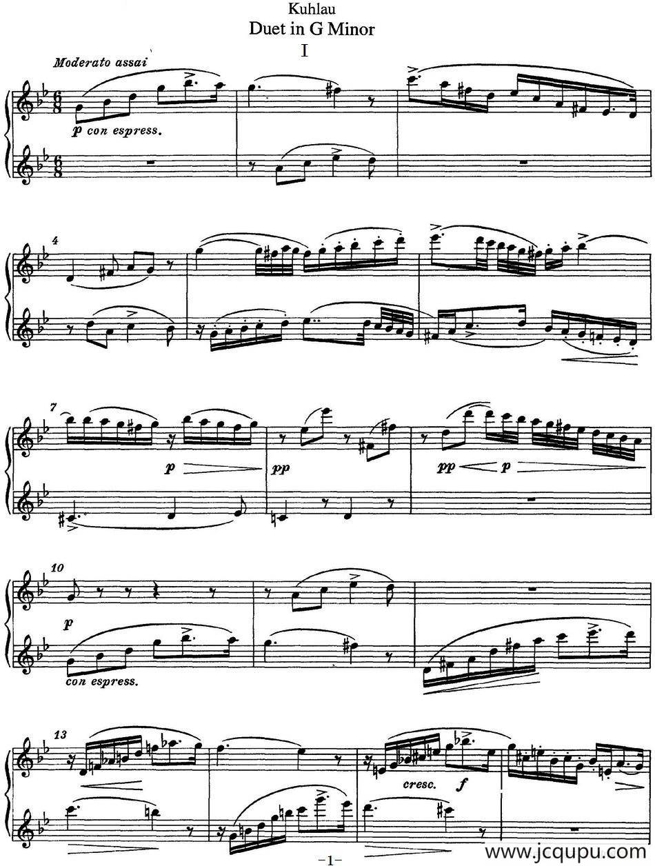 库劳g小调长笛二重奏练习曲（No.1）简谱