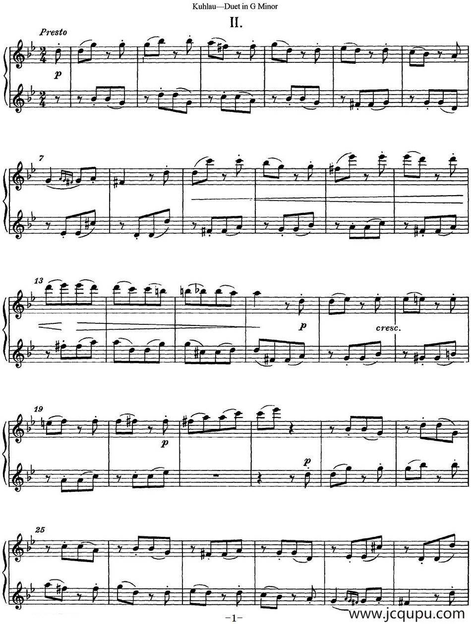 库劳g小调长笛二重奏练习曲（No.2）简谱