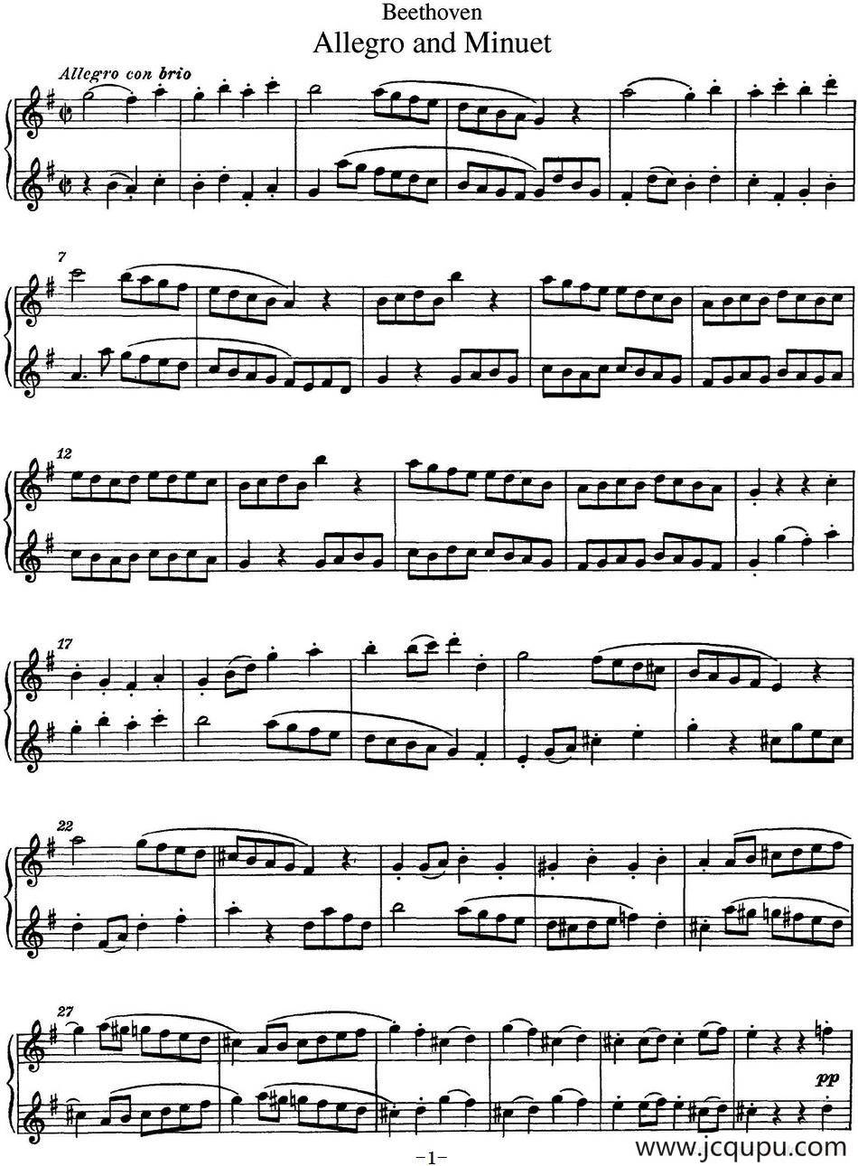 贝多芬快板及小步舞曲二重奏简谱