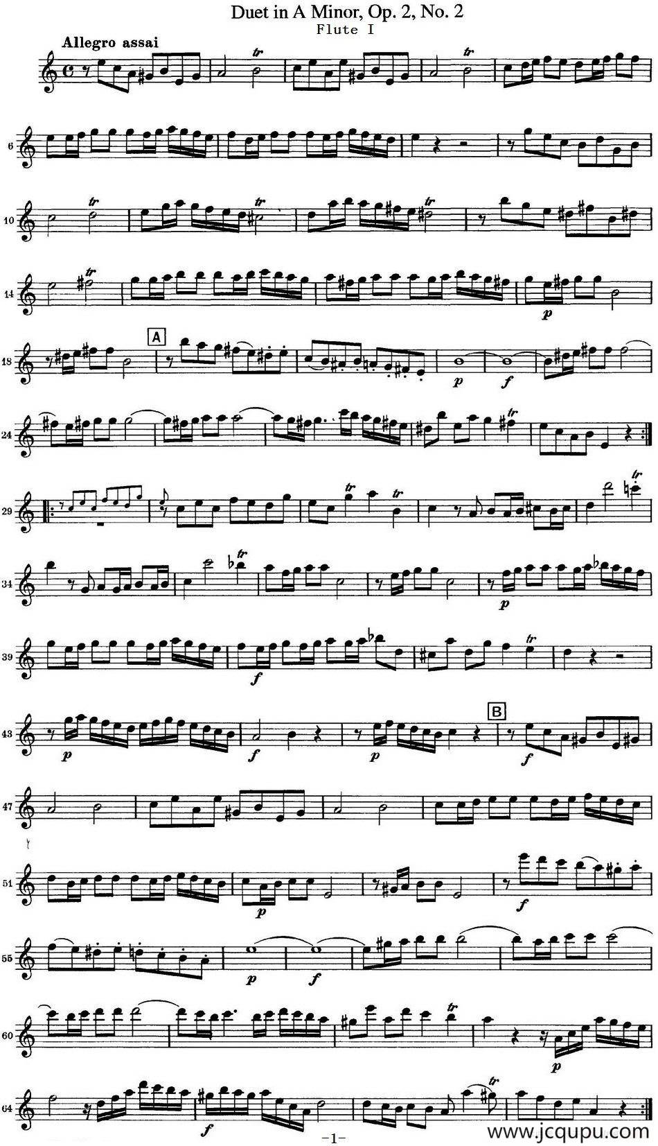 匡茨G大调长笛二重奏Op.2——Flute 1（No.2）简谱