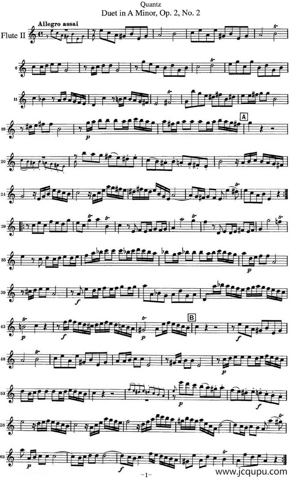 匡茨G大调长笛二重奏Op.2——Flute 2（No.2）简谱