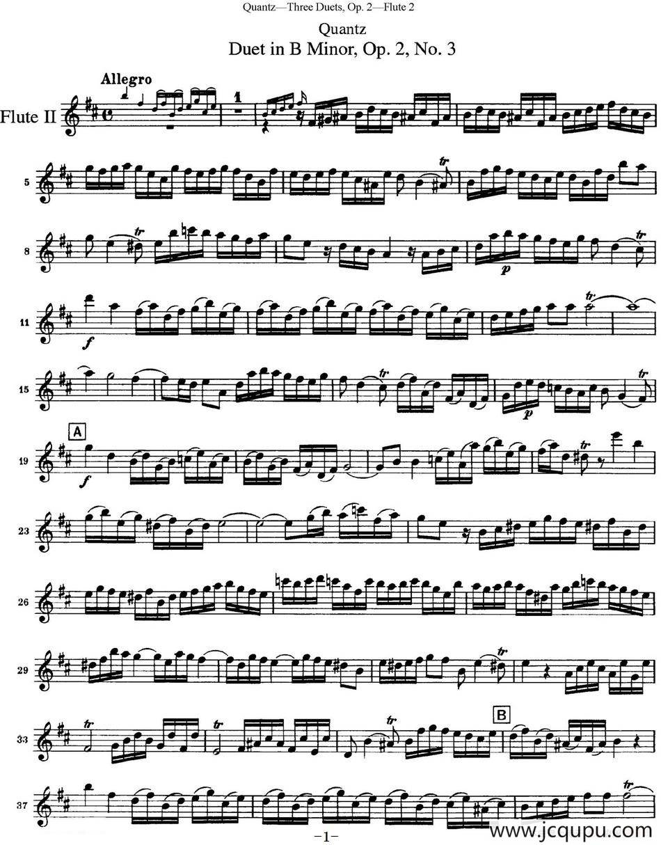匡茨G大调长笛二重奏Op.2——Flute 2（No.3）简谱