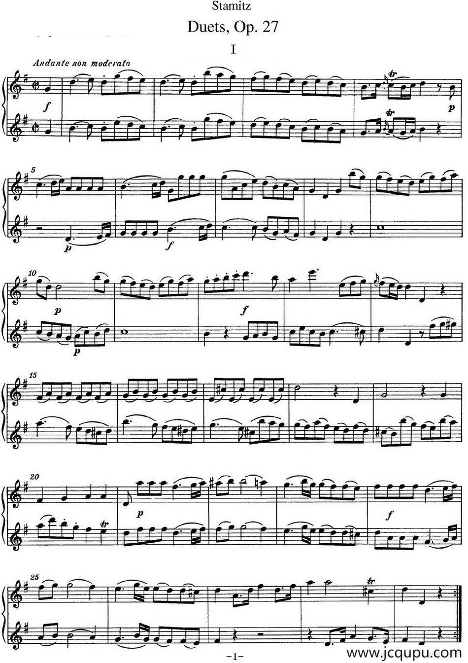斯塔米茨二重奏长笛练习曲Op.27（No.1）简谱