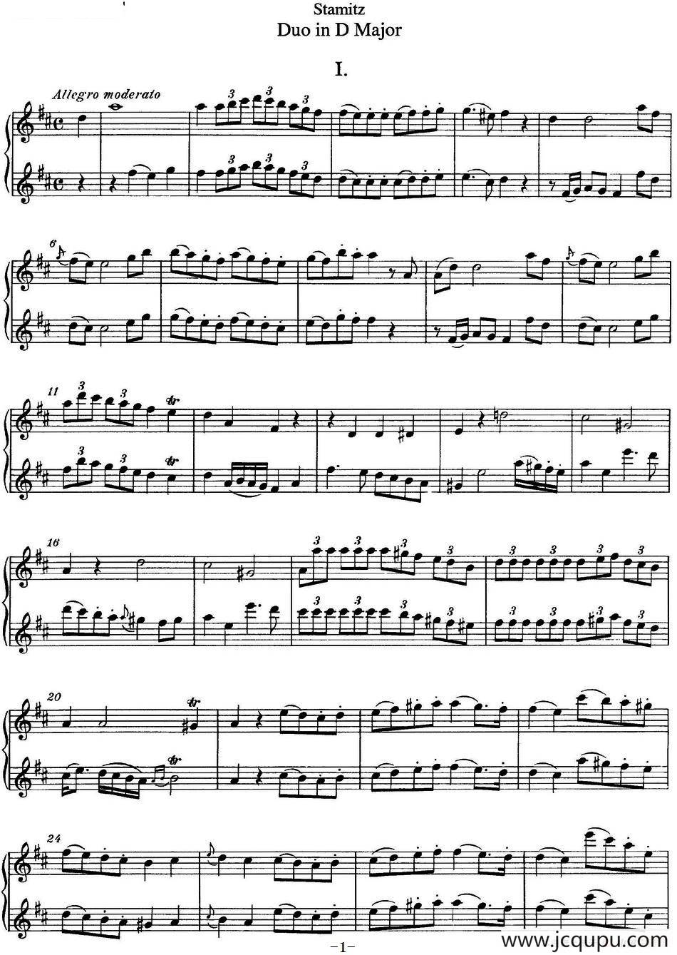 斯塔米茨D大调长笛二重奏简谱