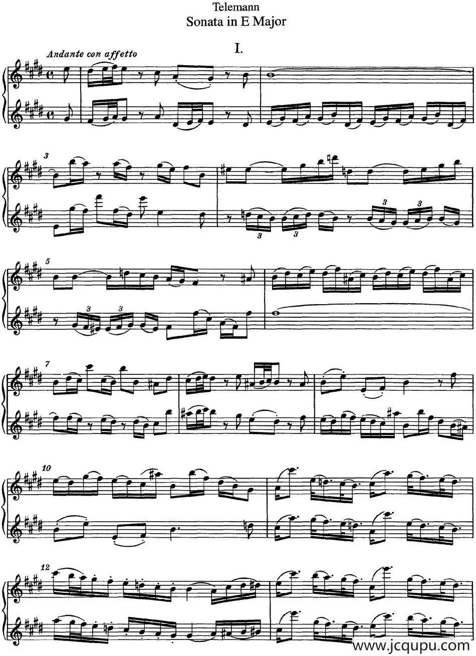 台莱曼E大调双长笛奏鸣曲 （No.1）简谱