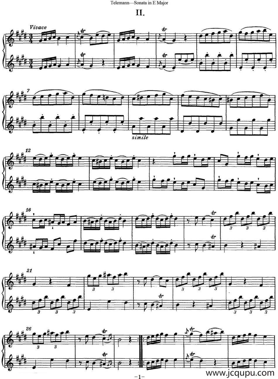 台莱曼E大调双长笛奏鸣曲 （No.2）简谱