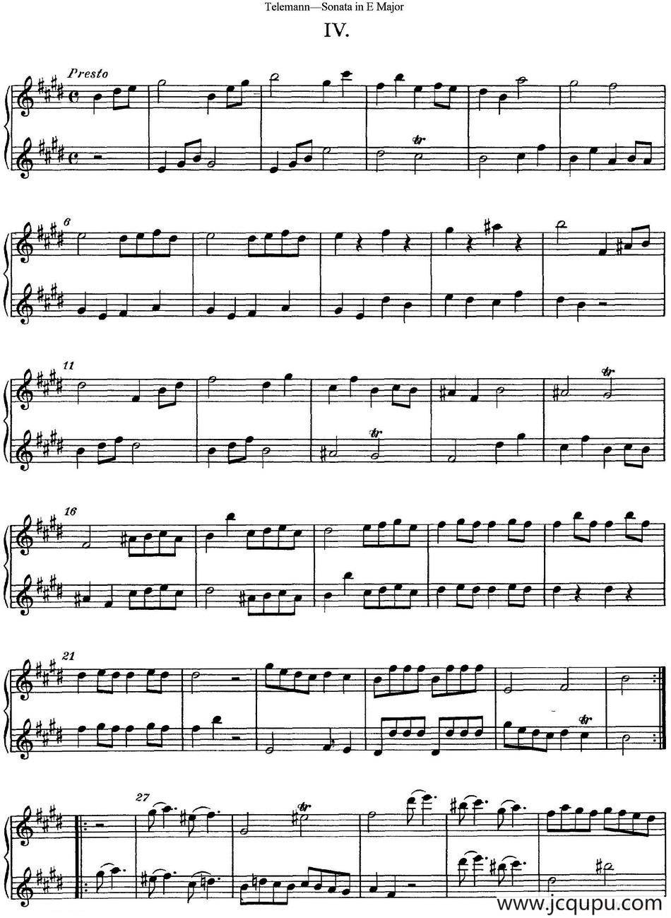 台莱曼E大调双长笛奏鸣曲 （No.4）简谱