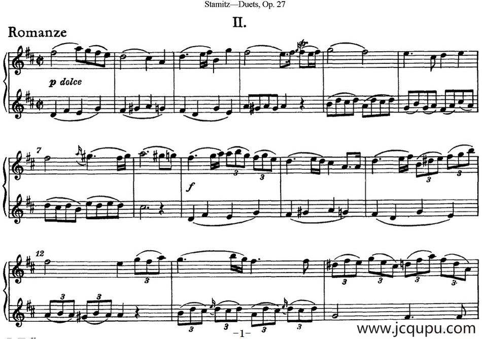 斯塔米茨二重奏长笛练习曲Op.27（No.2）简谱
