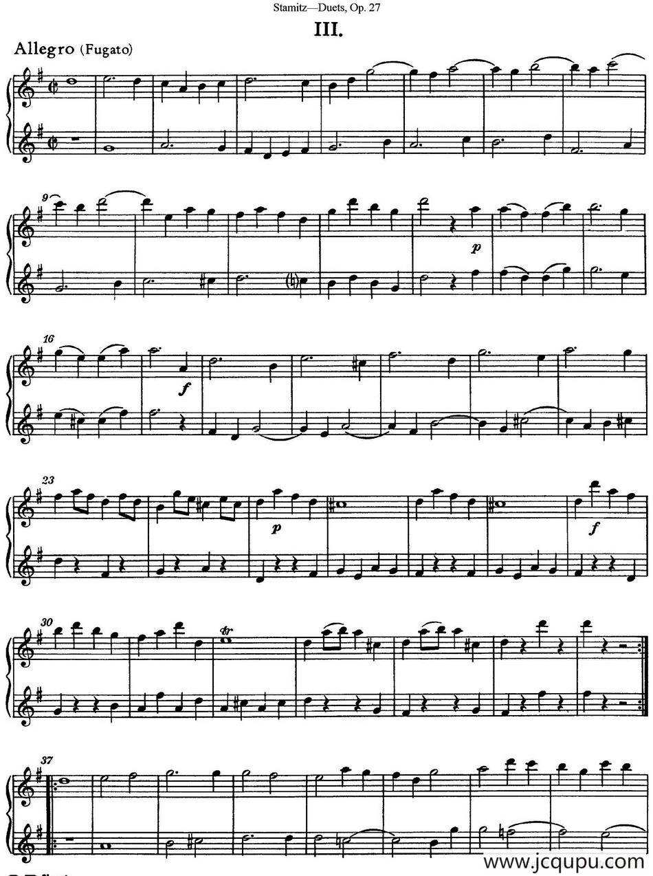 斯塔米茨二重奏长笛练习曲Op.27（No.3）简谱