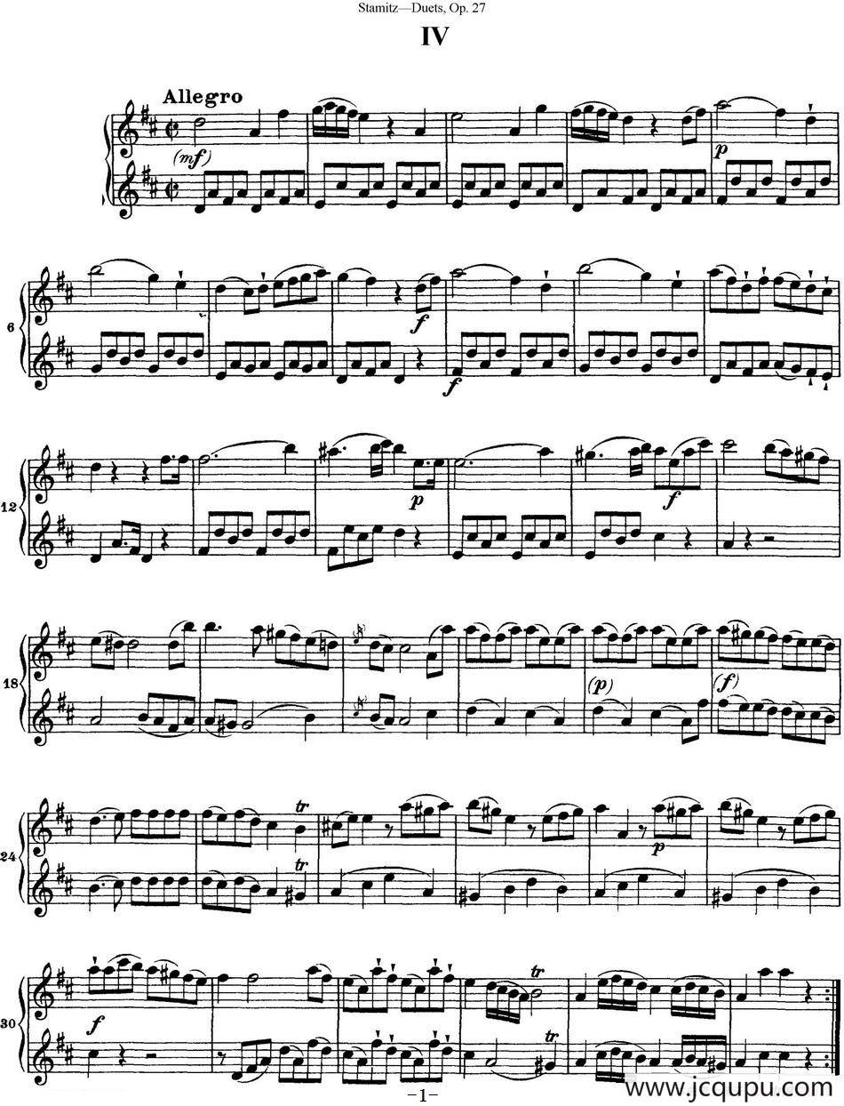 斯塔米茨二重奏长笛练习曲Op.27（No.4）简谱