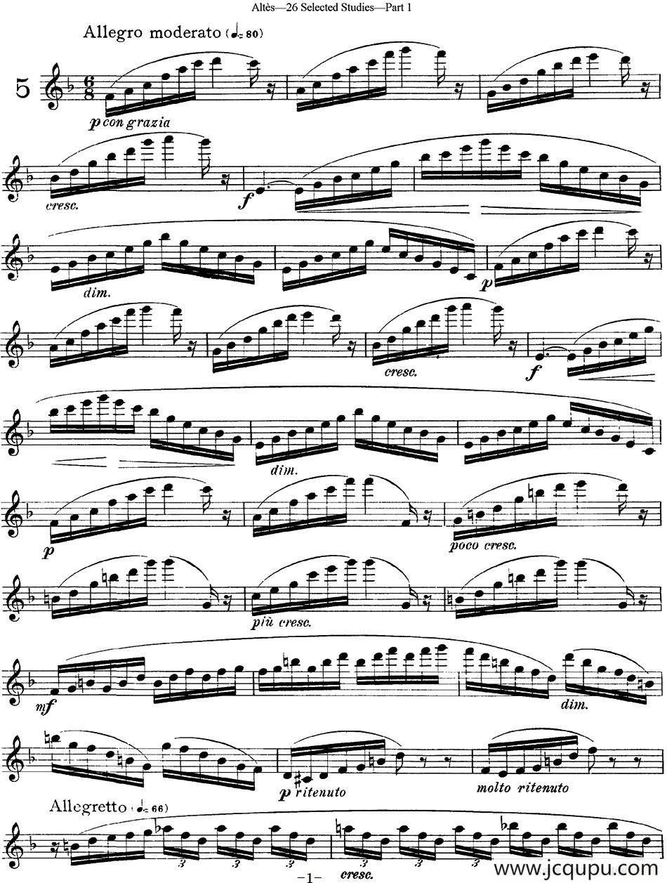 阿尔泰斯26首精选长笛练习曲（NO.5）简谱