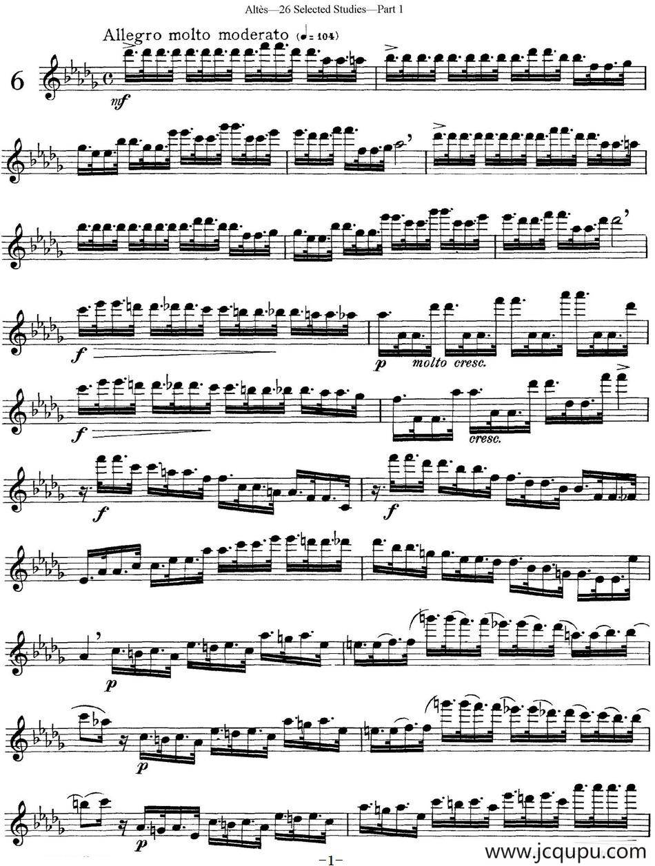 阿尔泰斯26首精选长笛练习曲（NO.6）简谱