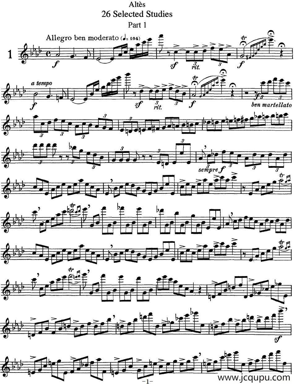 阿尔泰斯26首精选长笛练习曲（NO.1）简谱
