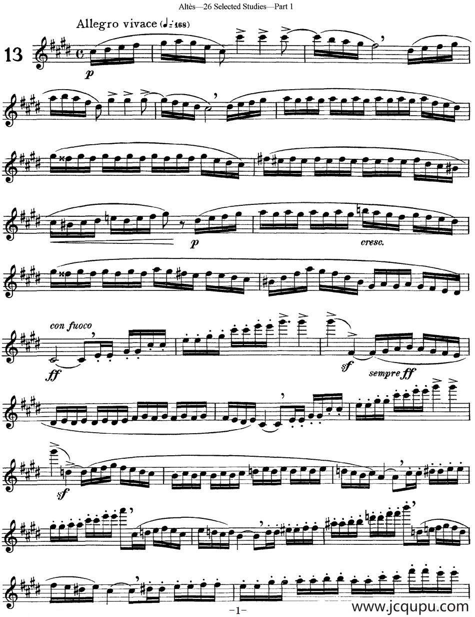 阿尔泰斯26首精选长笛练习曲（NO.13）简谱