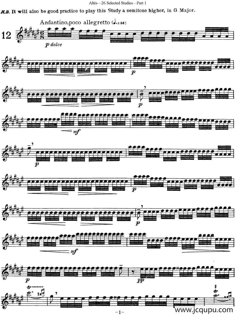 阿尔泰斯26首精选长笛练习曲（NO.12）简谱