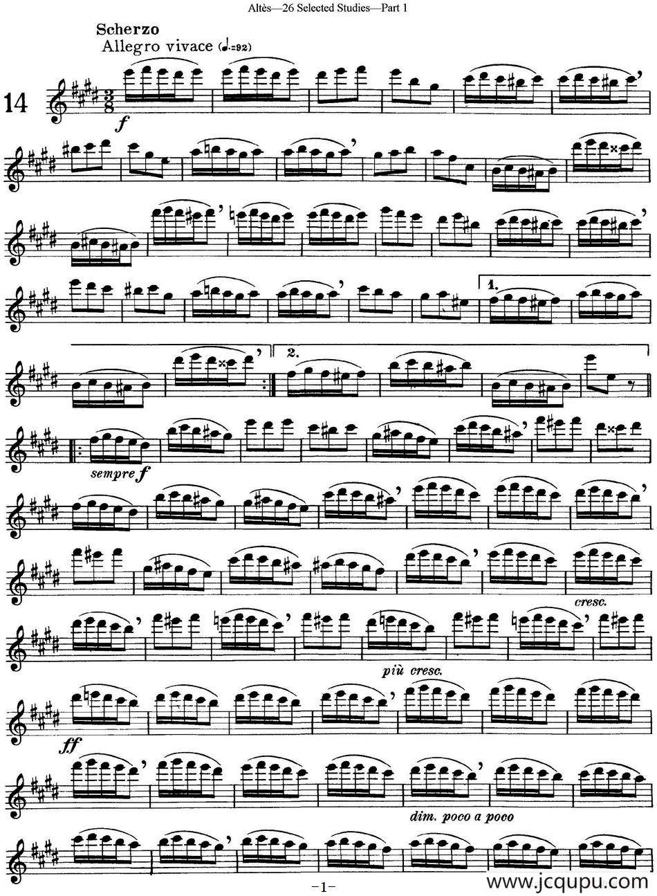 阿尔泰斯26首精选长笛练习曲（NO.14）简谱