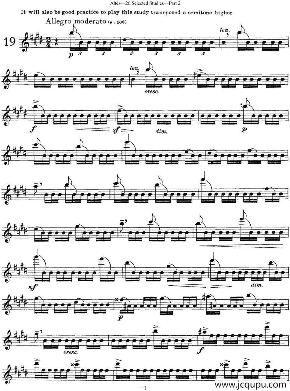 阿尔泰斯26首精选长笛练习曲（NO.19）简谱