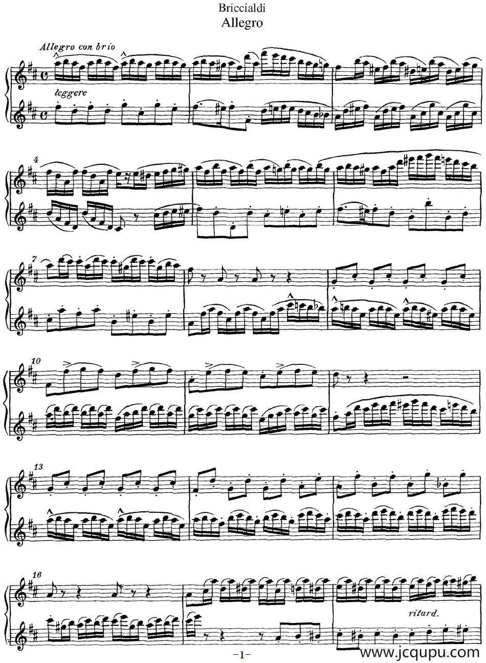 博瑞西亚第长笛二重奏 Allegro简谱