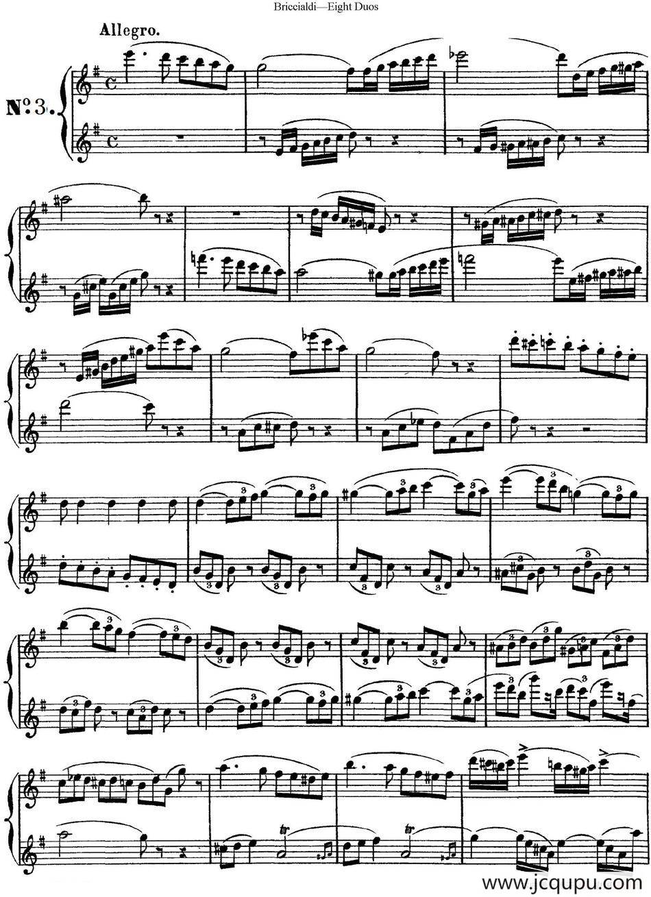 8首博瑞西亚第长笛二重奏（NO.3）简谱