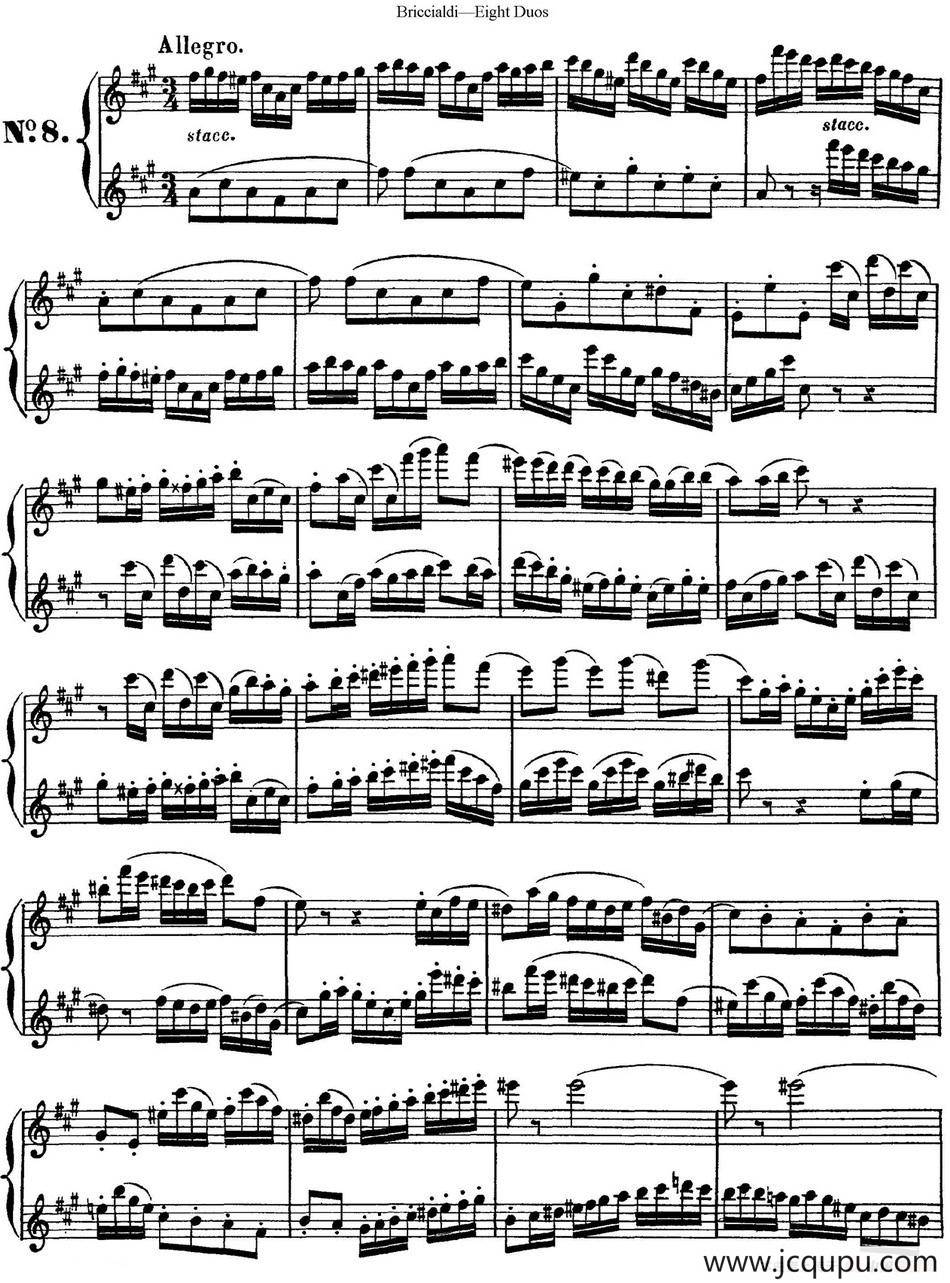 8首博瑞西亚第长笛二重奏（NO.8）简谱