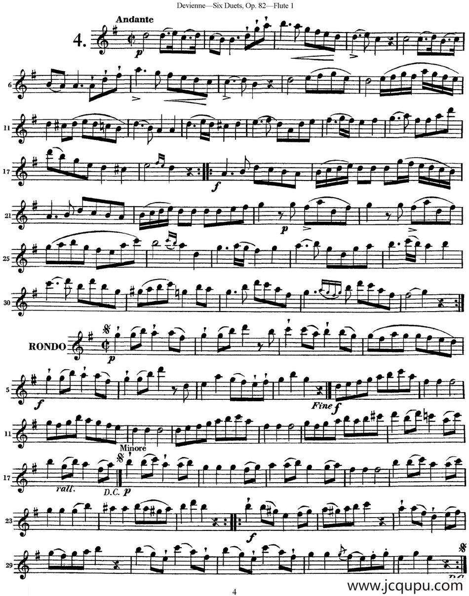德维埃纳六个长笛二重奏小段Op.82——Flute 1（NO.4）简谱