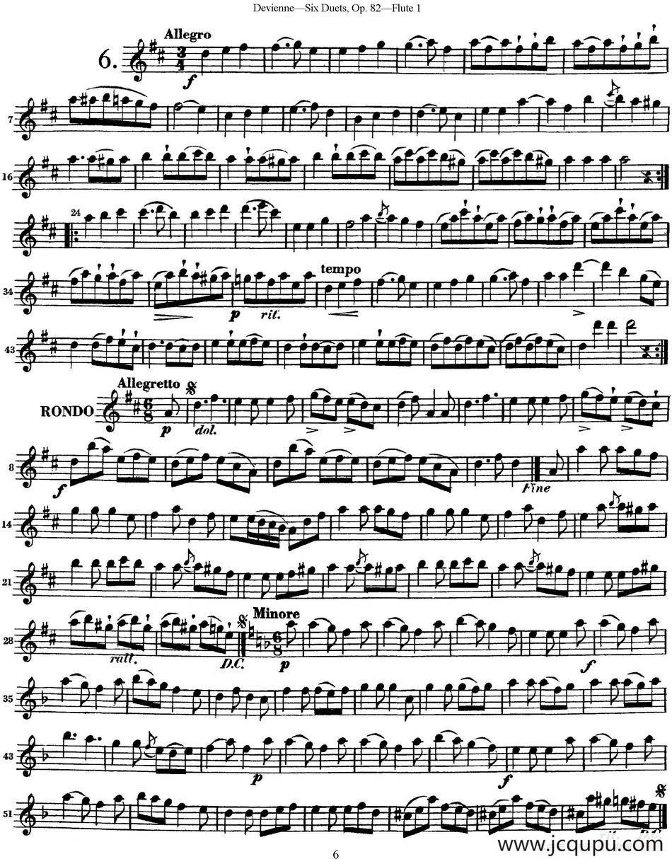 德维埃纳六个长笛二重奏小段Op.82——Flute 1（NO.6）简谱