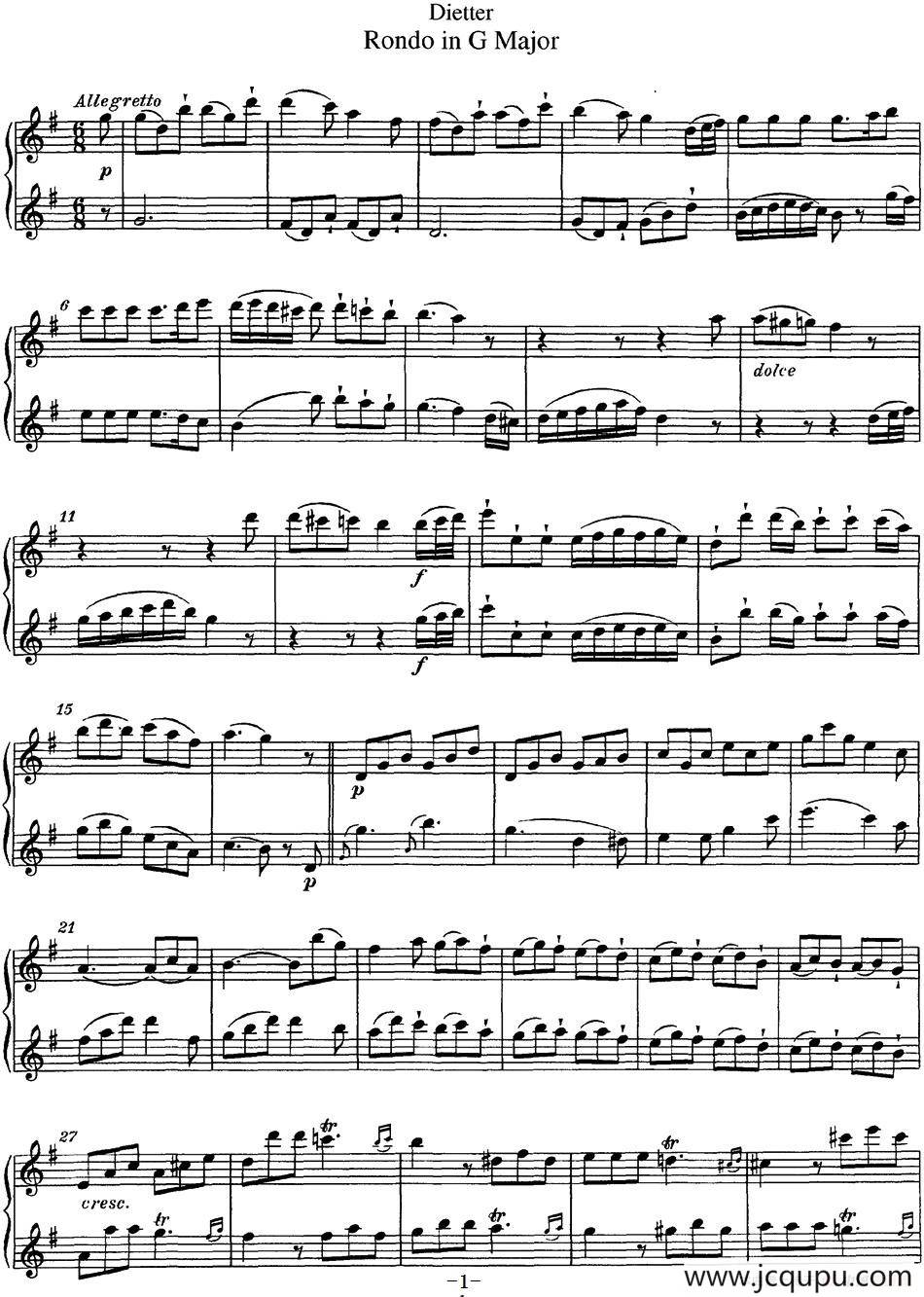 迪埃特长笛二重奏G大调回旋曲（Rondo in G Major ）简谱