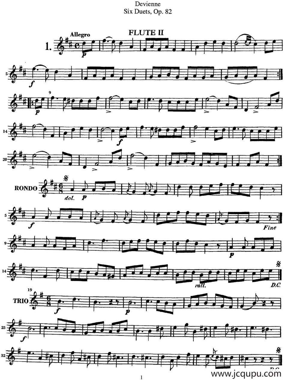 德维埃纳六个长笛二重奏小段Op.82——Flute 2（NO.1）简谱
