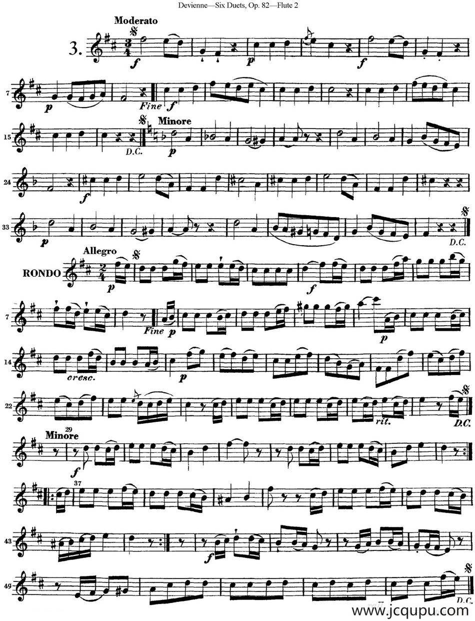德维埃纳六个长笛二重奏小段Op.82——Flute 2（NO.3）简谱
