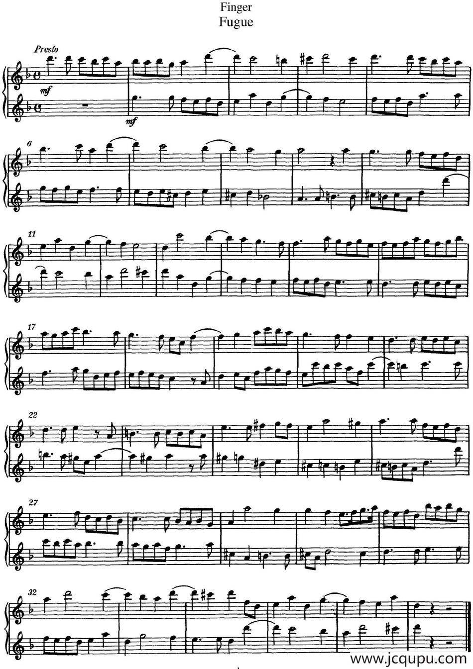 芬格长笛二重奏 Fugue简谱