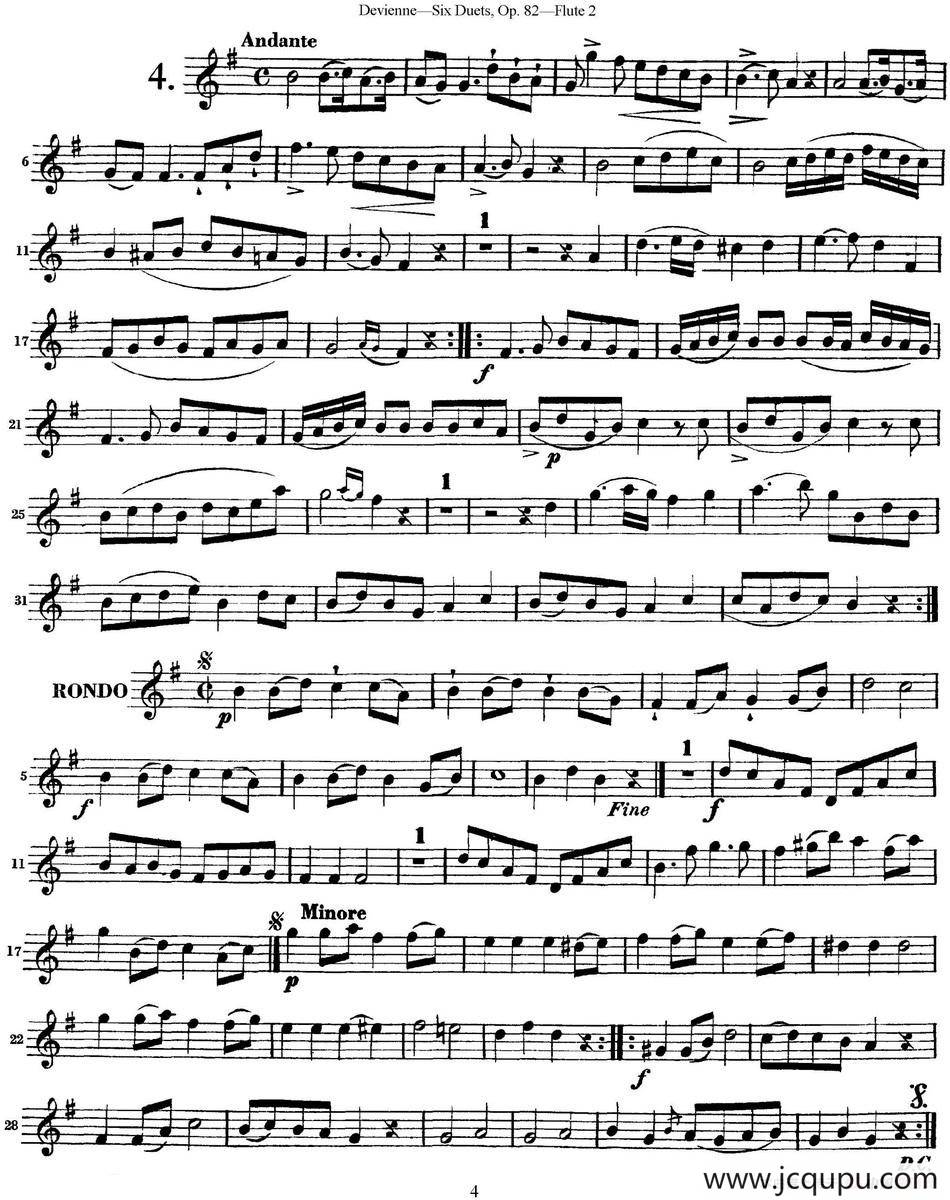 德维埃纳六个长笛二重奏小段Op.82——Flute 2（NO.4）简谱