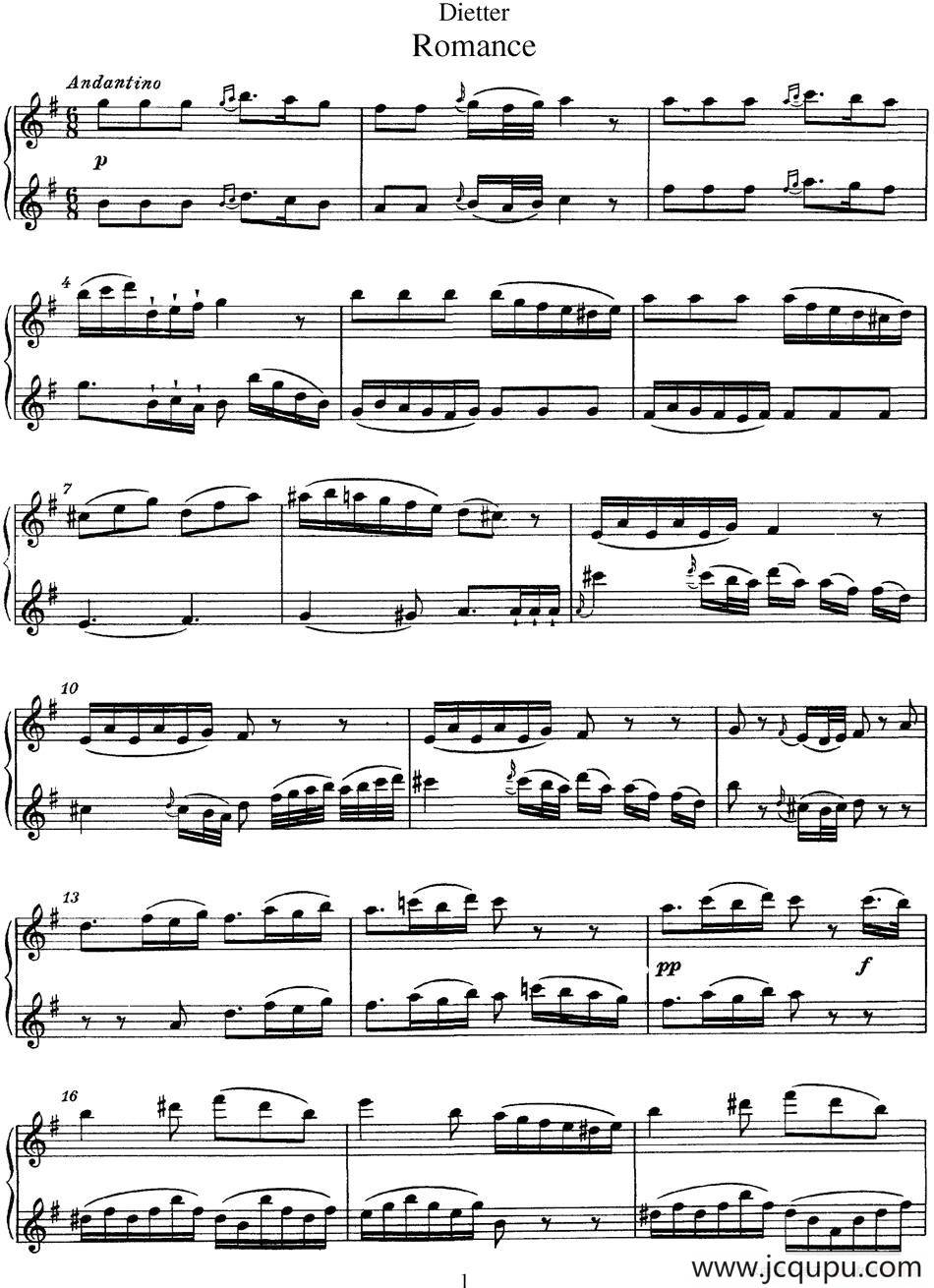 迪埃特长笛二重奏 Romance 浪漫曲简谱