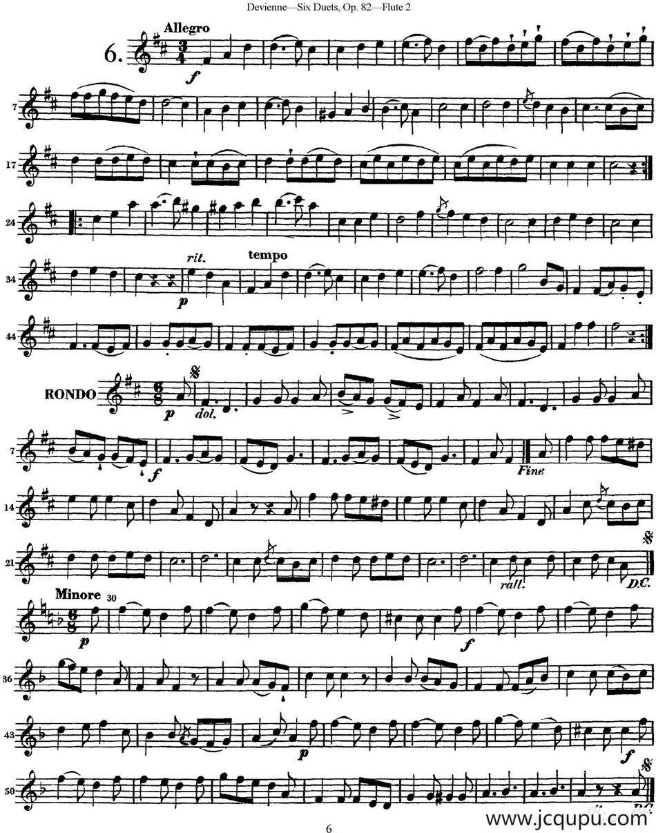 德维埃纳六个长笛二重奏小段Op.82——Flute 2（NO.6）简谱