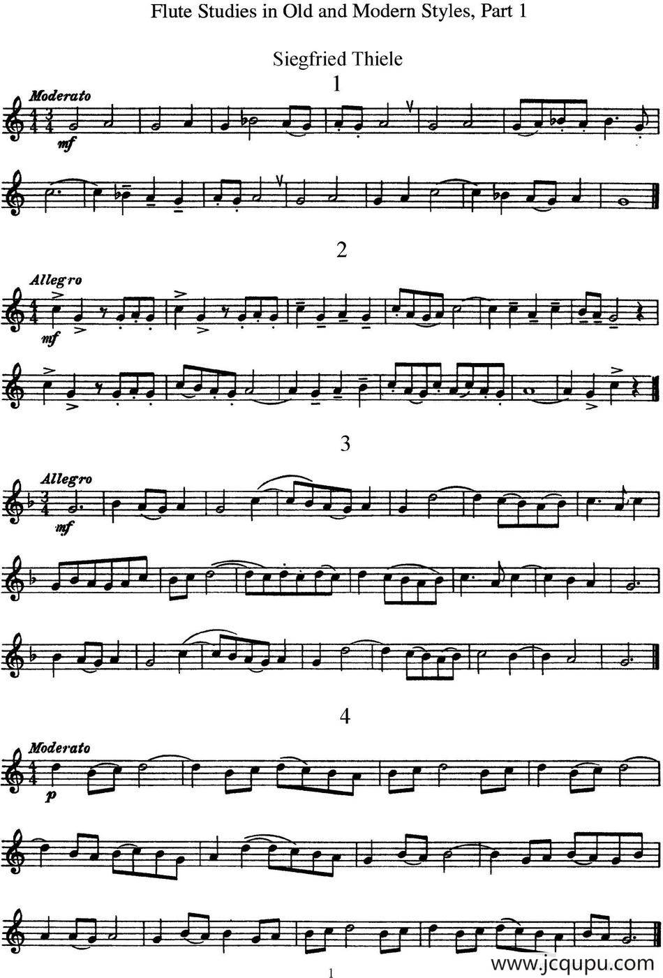 斯勒新老风格长笛练习重奏曲（第一部分）（NO.1-NO.4）简谱